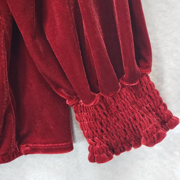 Red Velvet Wrap Blouse Womens 3X Boho Velour Long Sleeve Vampire Gothic Holiday - Picture 3 of 13